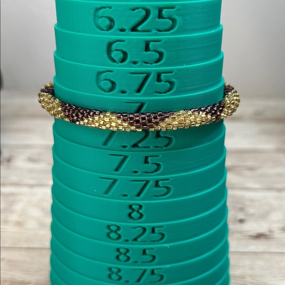 Lily & Laura Nepal Glass Handmade Roll On Gold and Brown Beaded Bracelet - Picture 6 of 6